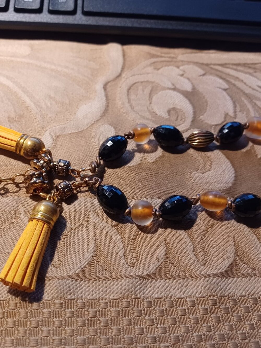 Key Keeper/Leash/Wristlet -Black & Gold w/ Tassels